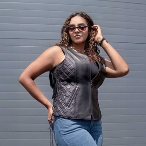 Women's <b>Leather</b> Motorcycle Vest Vintage Biker Style V-Neck Slim Fit <b>Sleeveless</b> Outerwear Waterproof Windproof Fashion Pockets - Product Image 6