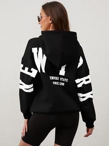 Sudadera con Capucha Negra Unisex con Estampado NY Blanco, Corte Regular, Ropa Casual de Invierno, 100% Algodón Felpa, Estilo Urbano - Product Image 4