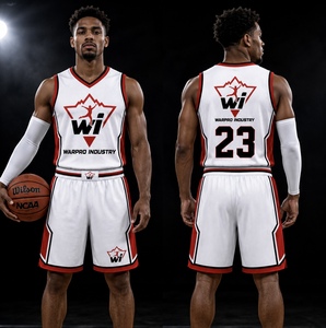 Maillot de basket-ball pour homme Warpro Industry, sans manches, col en V, blanc et rouge, impression par sublimation, ensemble de vêtements de sport respirants - Product Image 4