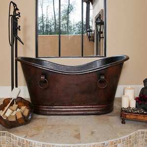 Baignoire autoportante de luxe en cuivre, style rustique riveté, élégante, vintage, forme ovale, pour adultes, écologique, durable, pour salle de bain - Product Image 5