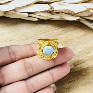 Latest Design Larimar <b>Rings</b> Boho Floral Brass Jewelry Women 18k <b>Gold</b> Plated Hammered <b>Cocktail</b> Wide <b>Ring</b> for Wholesale/OEM/ODM - Product Image 3