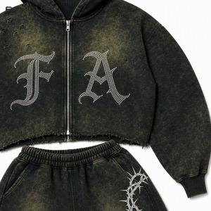 Conjuntos Deportivos Personalizados con Lavado Ácido, 100% Algodón, Estampado en Serigrafía, Pantalones y Sudadera con Capucha para Hombre - Product Image 4