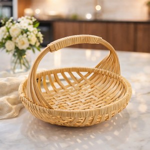 Cesta Redonda de Bambú Ecowoodies con Asa, Florero Artesanal para Mesa, Decoración para Regalo, Diseño Contemporáneo - Product Image 1