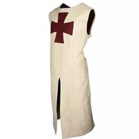 Tunique médiévale en coton des Templiers avec motif croix rouge, manches longues, costume Renaissance fait main, tenue historique, armure