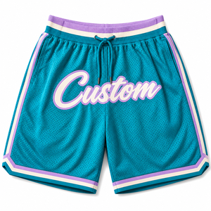 Custom Teal Men's Basketball Shorts <b>Drawstring</b> Knitted Breathable Mesh Athletic Sports Training Team Wear Customizable - Product Image 5