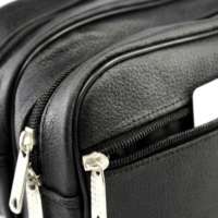 Sac de toilette en cuir noir de haute qualité Royal Leather Works, double compartiment à fermeture éclair, poche avant, pour les sports d'hiver en plein air