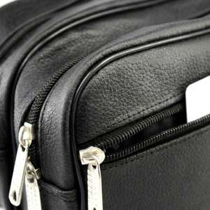 Royal Leather Works High Quality Black Leather Toiletry Bag Dual Zipper Compartments Front Pocket for Winter Outdoor Sports Use - Product Image 5