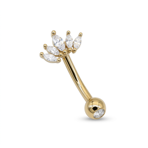 Anillo de ombligo de oro de 14k con diamante marquesa en forma de flor, joyería para el ombligo de mujer, conjunto de joyería de moda para fiestas románticas. - Product Image 2