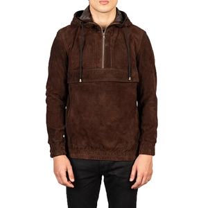 Chaqueta de cuero de invierno con logotipo personalizado para hombre 2025, Sudadera con capucha a prueba de viento de gamuza de alta calidad, cuello largo con cremallera para exteriores, servicio OEM - Product Image 2