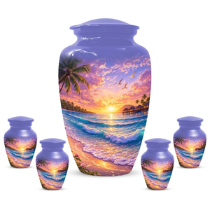 Aluminum Cremation Urn Beach Sunset Print Memorial <b>Keepsake</b> Vessel for Adult <b>Ashes</b> Decorative Funeral Use - Product Image 5