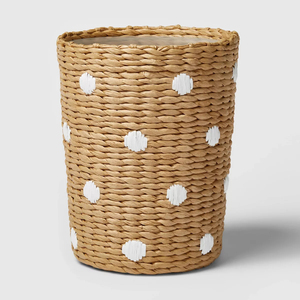Cesta de Almacenamiento Redonda para Niños de Jacinto de Agua con Puntos Blancos, Tejida a Mano, Organizador de Juguetes, Precio Económico, Venta al por Mayor, Fábrica Sostenible - Product Image 1