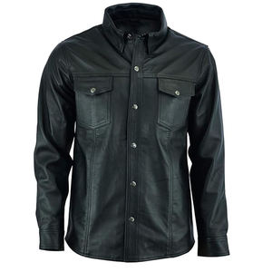 High Quality ODM OEM Customized Genuine Cowhide <b>Leather</b> Men's <b>Shirt</b> Solid Color Breathable Anti-Wrinkle - Product Image 1