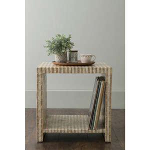 Contemporary <b>Square</b> Capiz <b>Table</b> Beige Striped Tile Shell Inlaid <b>Side</b> <b>Table</b> For Living Room Wholesale Supplier Home Decoration - Product Image 2