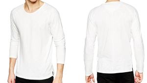 Camiseta raglán de manga larga para hombre al por mayor ropa de gimnasio básica de cuello redondo de algodón transpirable ropa de ajuste regular - Product Image 5