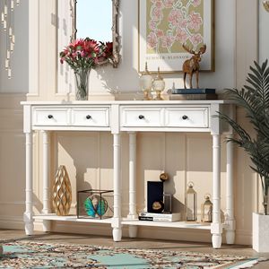 Consolle Facile da Montare con Due Cassetti Portaoggetti e Ripiano Inferiore per Soggiorno o Ingresso, Mobile Durevole ed Elegante - Product Image 1