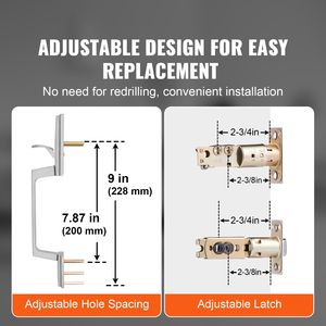Adjustable Hole Space Reversible Entry Handle <b>Set</b> <b>Square</b> Front Door Handle with Single Cylinder Deadbolt Brass & Zinc Material - Product Image 2