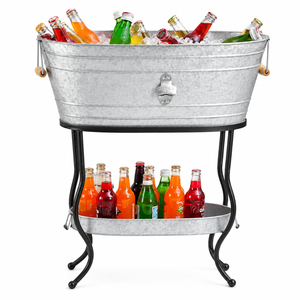 Factory Price Galvanized Beverage Tub with Stand Metal Ice Bucket Standing Wine <b>Cooler</b> Party <b>Drink</b> Chiller for Beer Champagne - Product Image 6