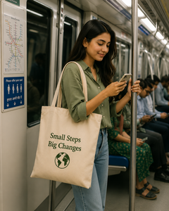 Petits pas, grandes changements : Sac fourre-tout en coton beige brodé de feuilles et de cœurs, écologique, pour le quotidien - Product Image 4