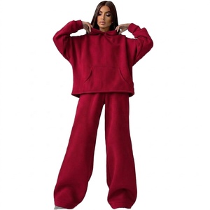 Conjunto de Sudadera con Capucha Larga de Forro Polar Lavanda para Mujer, Ajuste Holgado, Casual, de Dos Piezas, Sudadera y Pantalones de Color Sólido para Invierno - Product Image 6