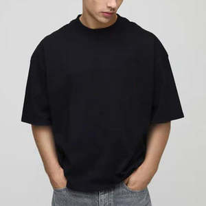 T-shirt ample et court en coton épais 100 % avec col montant et épaules tombantes - Product Image 5