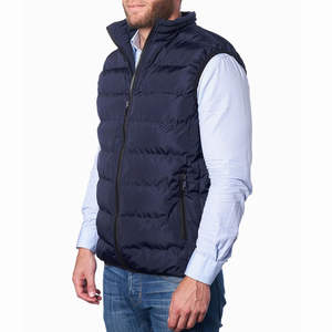 Chaleco Acolchado Sin Mangas para Hombre, Estilo Casual, con Logotipo Bordado, Color Azul Marino Sólido, Corte Holgado, Chaqueta Acolchada para Hombre - Product Image 3
