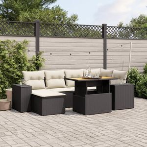 Conjunto de Sofá de Jardín de 7 Piezas con Reposabrazos Ajustables, Colección de Ratán PE Negro - Product Image 1