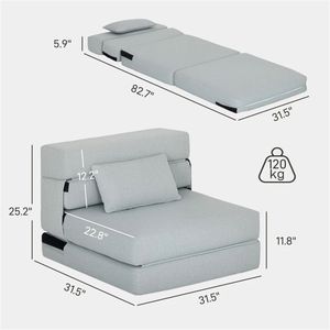 Light Gray <b>Folding</b> Chair Lazy <b>Sofa</b> Bed Lounge Chair Premium Comfort with Stylish Design - Product Image 6