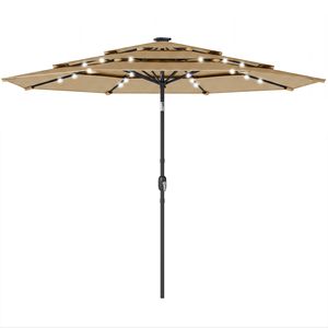 Ombrellone da Esterno a 3 Livelli con Manovella Inclinabile, 2,95 m, Colore Kaki, con Luci LED Solari per Cortile e Giardino - Product Image 1