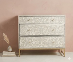 Handmade Traditional Mango Solid Wood <b>Sideboard</b> Drawer Cabinet Floral Pattern <b>Storage</b> Chest for Living Room Entryway Bedroom - Product Image 1