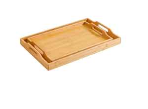 Ensemble de 2 plateaux légers en bois de manguier naturel, plateaux décoratifs en bois avec poignées, plateau rustique pour table basse - Product Image 2