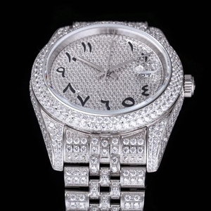 Montre automatique de luxe pour homme en acier inoxydable avec moissanite VVS glacée, bracelet en cuir, cadran à aiguilles, verre saphir, étanche, style hip-hop - Product Image 1
