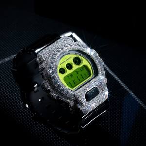 Reloj Digital de Acero Inoxidable Estilo Hip Hop, con Cristal de Zafiro, Bisel Plateado, Correa con Piedras Brillantes, para un Look Moderno y Atrevido - Product Image 3