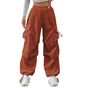 2025 American Retro High Waist Sport Cargo <b>Pants</b> for Ladies Casual Jogger with Versatile Pockets Logo Decoration Silk Material - Product Image 2