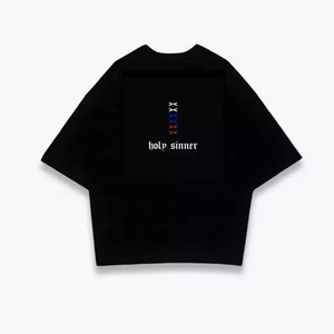 Camisetas holgadas de algodón con estampado de logotipo personalizado para mujer, diseño de gran tamaño, hombros caídos pesados, tejido transpirable, largo sólido - Product Image 1