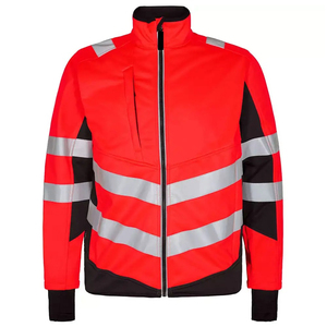 Men's Red Reflective Fleece Safety Jacket Windproof High Visibility Workwear Style with Zipper Closure and Pockets - Product Image 1