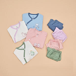 Conjunto de Ropa para Bebé con Lindo Estampado de Dibujos Animados, Manga Larga, un Solo Botón, Tejido de Bambú y Spandex, Transpirable, Unisex, para Todas las Temporadas - Product Image 4