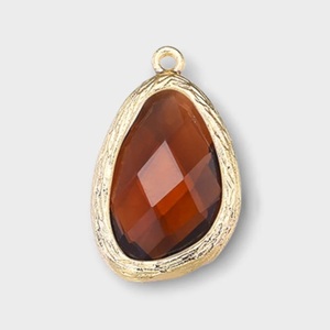 Pendentifs en pierres précieuses plaqués or, en verre facetté en forme de goutte, avec sertissage clos en argent 925, finition brossée vintage, 14x22mm, pour bijoux DIY, vente en gros - Product Image 6