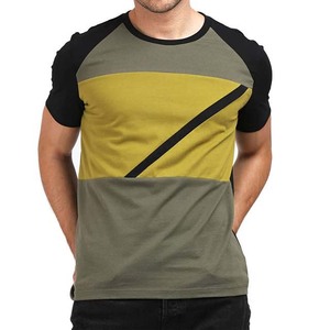 T-shirt décontracté pour homme à manches raglan, motif géométrique color block, coupe classique, col rond, design tricoté - Product Image 5