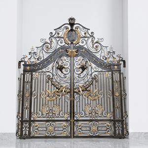 Portails de Luxe Royaux Victorien en Fer Forgé, Grandes Portes d'Entrée Doubles Dorées Patinées, Modélisation 3D Avancée Anti-Effraction - Product Image 1