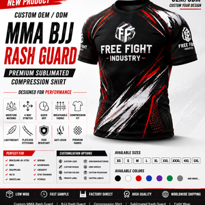T-shirt de compression unisexe à manches courtes pour la lutte libre, imprimé par sublimation, séchage rapide, protection UPF50+, antibactérien, noir et rouge - Product Image 1