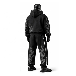 Ensemble de survêtement tricoté à capuche personnalisé pour homme, en polyester/coton, couleur unie, poids lourd 500g, respirant, décontracté, pour l'hiver et les activités de plein air - Product Image 4