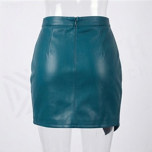 Women Faux Leather <b>Asymmetrical</b> Wrap Mini Skirt Solid Color Shiny Design Regular Waistline All Seasons Style - Product Image 2