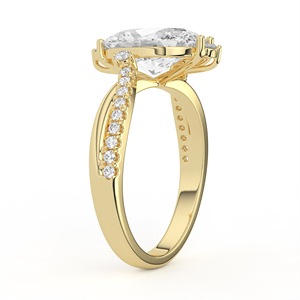 Anillo de compromiso ovalado de diamantes arquitectónicos con tiara de chevron y banda curva de oro amarillo, con diamantes cultivados en laboratorio, certificados IGI, de varias piezas. - Product Image 4