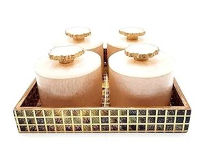<b>Christmas</b> <b>gifts</b> Resin 6 storage jar tray set Gold accents cover Classic design capacity Decorative dry fruits Jar & Jewelery <b>Box</b> - Product Image 2
