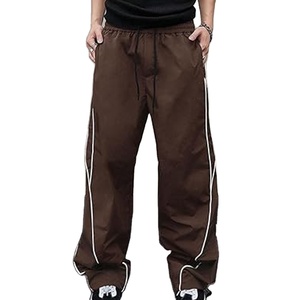 DIGGA CREATIONS Pantalon de survêtement pour homme en polyester/nylon marron, taille élastique avec cordon de serrage, imperméable, respirant, léger, décontracté - Product Image 1