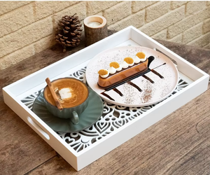 REHMAN CRAFT Single-Tier Bone Inlay Handpainted <b>Tray</b> Eco-Friendly Non-Toxic Portable Feature <b>Black</b> White Rectangle Shape <b>Serving</b> - Product Image 1