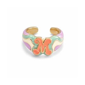 Vintage Enamel Colorful Letter <b>Ring</b> with Adjustable <b>Open</b> Cuff for Women Fashion Jewelry Wholesale - Product Image 6