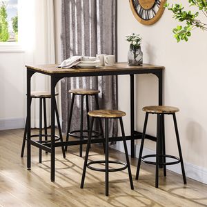 Set di mobili da Bar industriali in 5 pezzi sgabelli rotondi con struttura in metallo e tavolo per sala da pranzo da Pub - Product Image 2