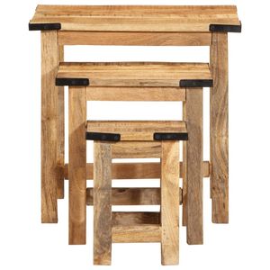 Ensemble de 3 tables d'appoint gigognes en bois naturel avec accents noirs pour la décoration du salon et des espaces de vie - Product Image 4