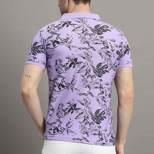 เสื้อโปโลแขนสั้นผู้ชายลายดอกไม้สีม่วง ผ้าถัก สไตล์ลำลอง ระบายอากาศได้ดี MOQ ต่ำ - Product Image 4